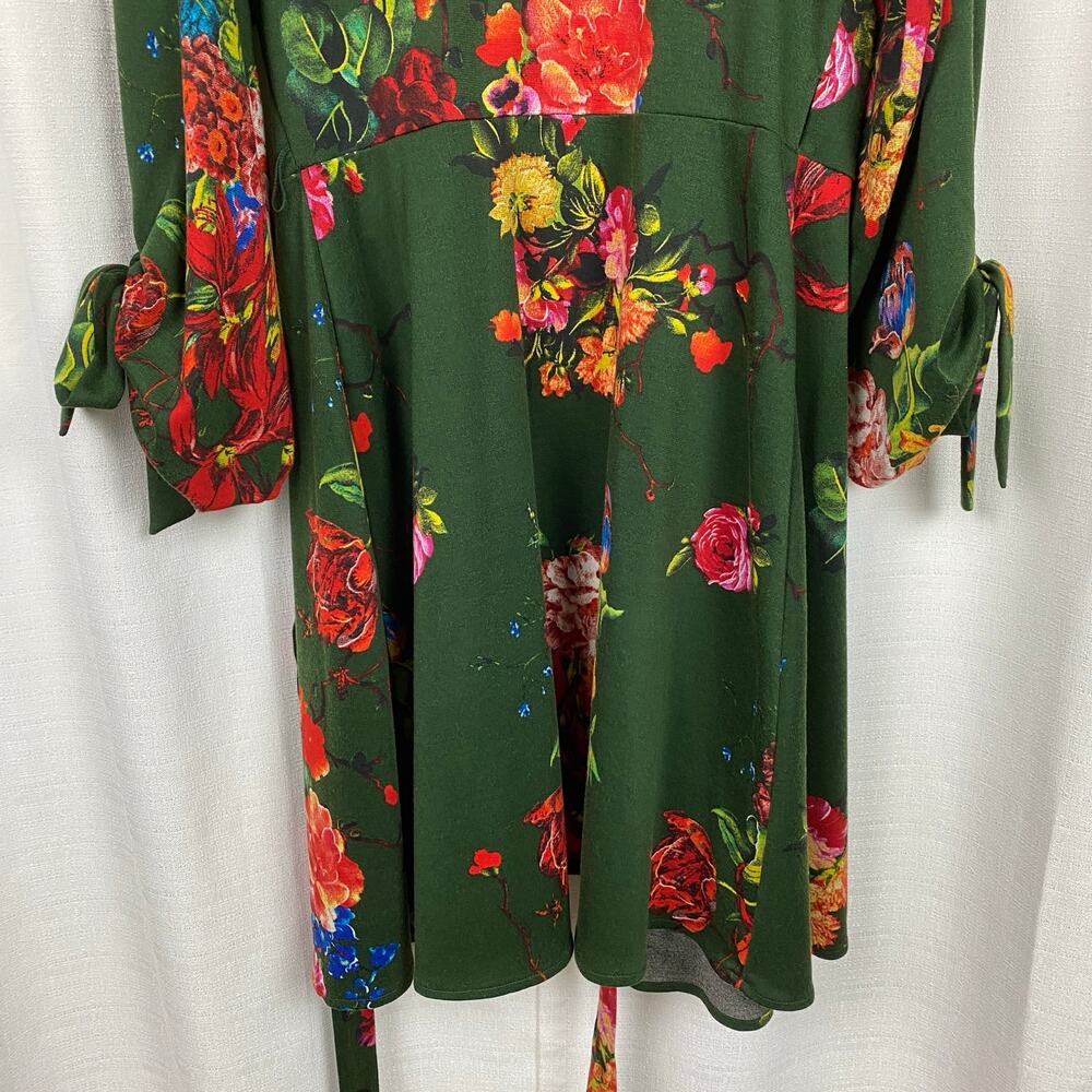 Anthropologie Eva Franco Green Floral Dahlia Wrap Mini Dress Sz.S - Picture 13 of 15